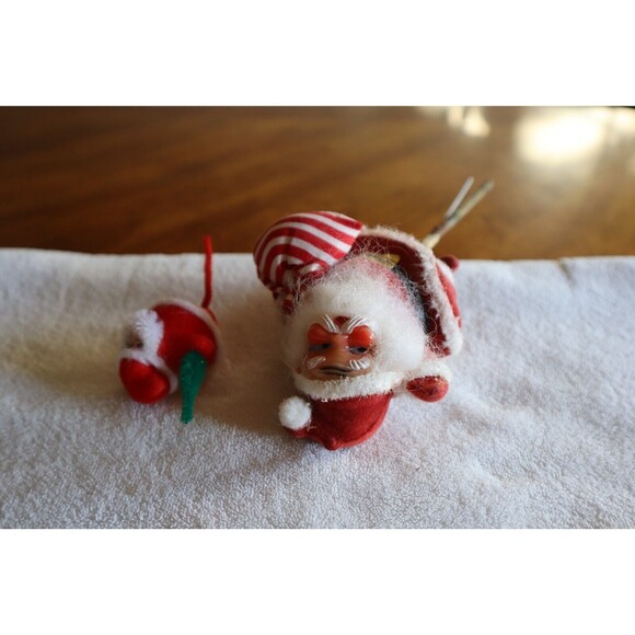 Rough Damaged Vintage Christmas Floral Pick Flocked Dancing Santa Claus + Bonus - Picture 10 of 10